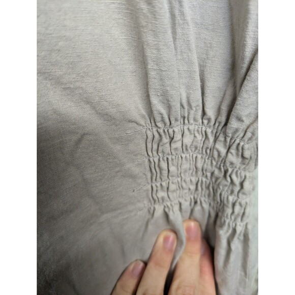 T Tahari Linen Blend Midi Dress Flutter Sleeve Khaki Button Up Shirred Waist 12 - Picture 8 of 15